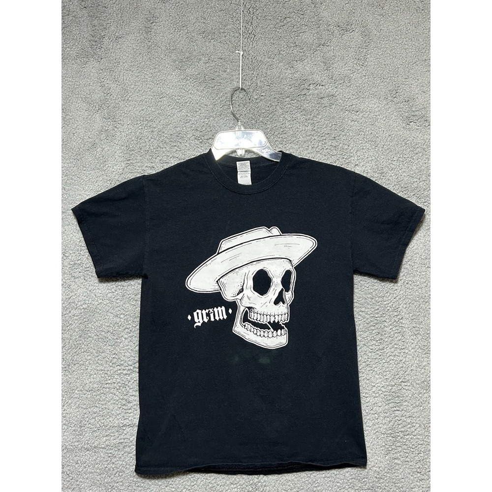 Grim Skull in Top Hat Shirt Mens M Gothic Los Muertos Metal Emu Witchcore